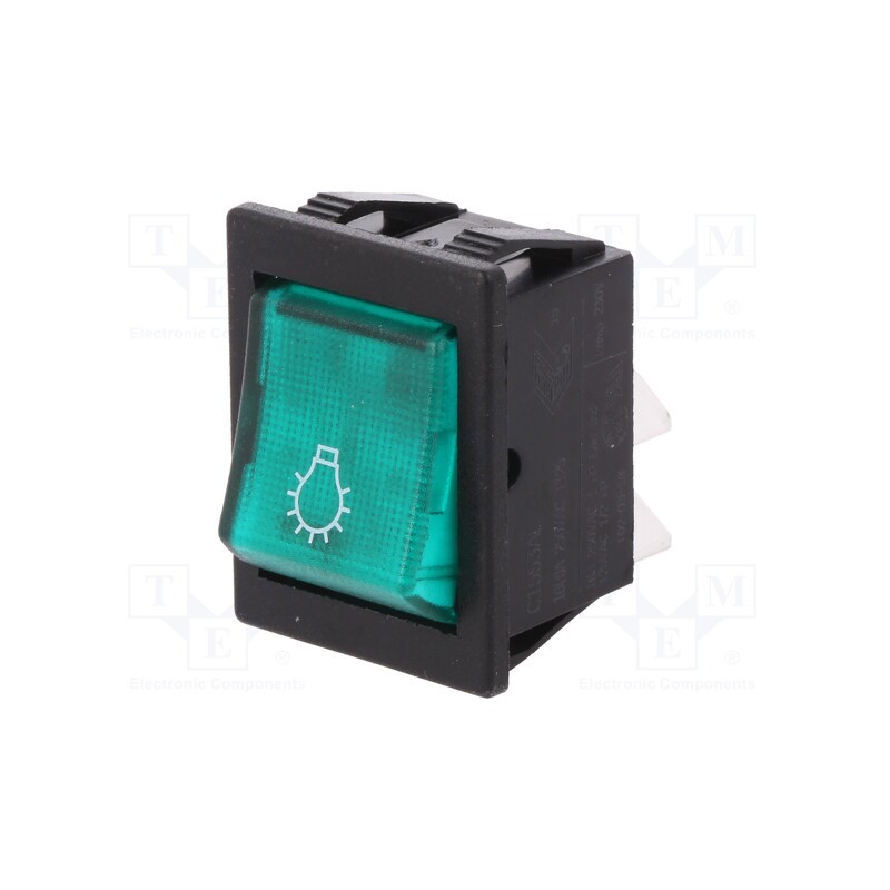 10 pcs : C1553ALMBG31077W - ROCKER, DPST, Pos: 2, ON-OFF, 16A/250VAC, green, neon lamp, 250V