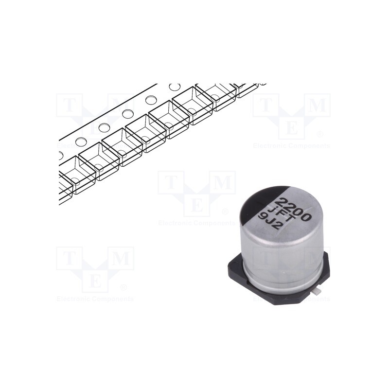 10 pcs : EEEFT0J222AP - Capacitor: electrolytic, low ESR, SMD, 2200uF, 6.3VDC, Ø10x10.2mm