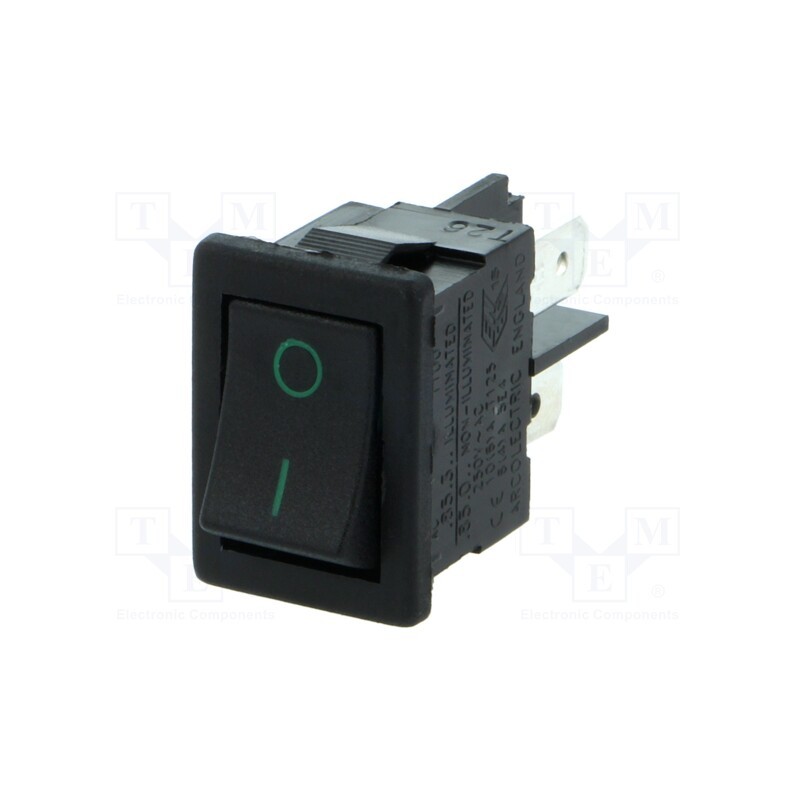 10 pcs : H8500XBBBG076G - ROCKER, SPST, Pos: 2, ON-OFF, 10A/250VAC, black-green, none, 8500