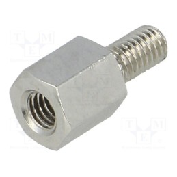 50 pcs : 214X06K - Screwed spacer sleeve, 6mm, Int.thread: M3, Ext.thread: M3, brass