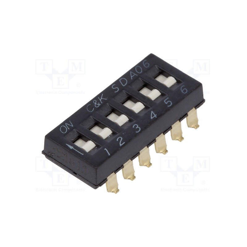 10 pcs : SDA06H0SBD - Switch: DIP-SWITCH, Poles number: 6, ON-OFF, 0.025A/24VDC, Pos: 6