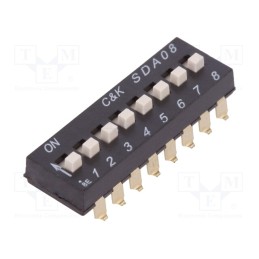 10 pcs : SDA08H1SBD - Switch: DIP-SWITCH, Poles number: 8, OFF-ON, 0.025A/24VDC, Pos: 2