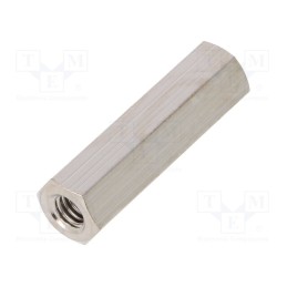 50 pcs : 116X25 - Screwed spacer sleeve, 25mm, Int.thread: M4, hexagonal, brass