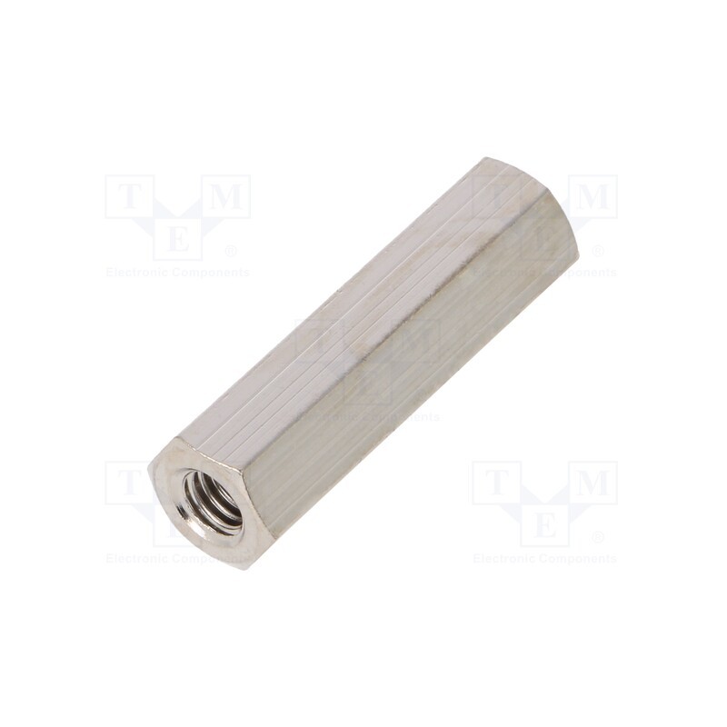 50 pcs : 116X25 - Screwed spacer sleeve, 25mm, Int.thread: M4, hexagonal, brass