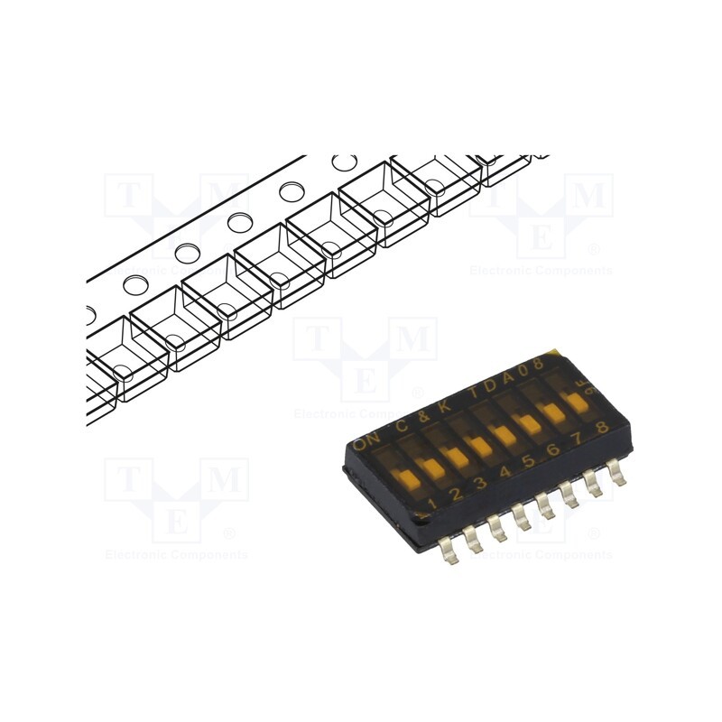 10 pcs : TDA08H0SB1R - Switch: DIP-SWITCH, Poles number: 8, OFF-ON, 0.025A/24VDC, Pos: 2