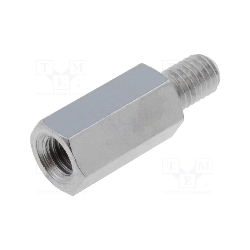 50 pcs : 218X15 - Screwed spacer sleeve, 15mm, Int.thread: M5, Ext.thread: M5, brass