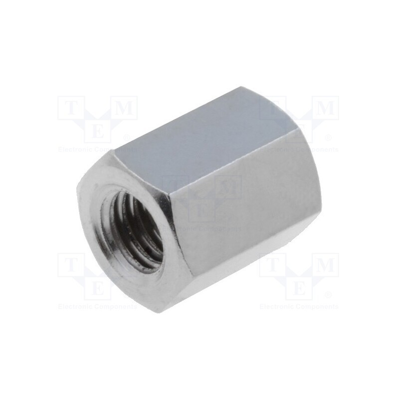 50 pcs : 118X10 - Screwed spacer sleeve, 10mm, Int.thread: M5, hexagonal, brass