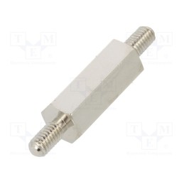 50 pcs : 415X15K - Screwed spacer sleeve, 15mm, Ext.thread: M3, hexagonal, brass
