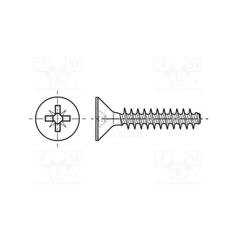 100 pcs : 3205444 - Screw, for plastic, 2.5x10, Head: countersunk, Pozidriv, PZ1, steel