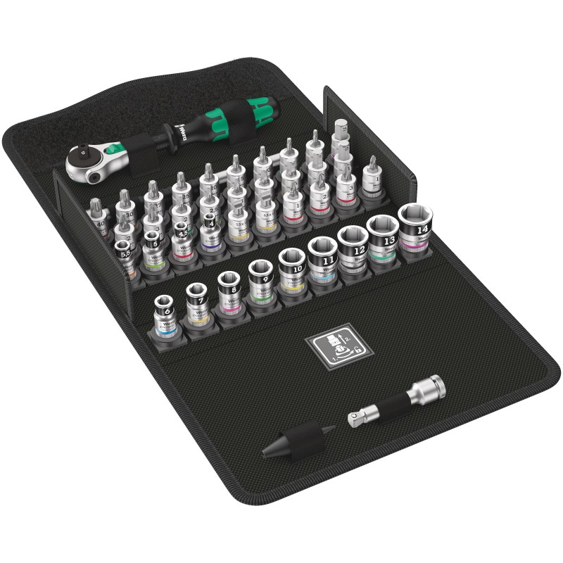 1 pcs - Wera 42-Piece Metric 1/4 in Standard Socket/Bit Set with Ratchet, 6 point, Hex Bit, Phillips Bit, Pozidriv Bit, Slotted