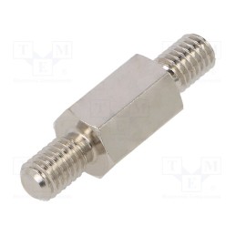 50 pcs : 418X12 - Screwed spacer sleeve, 12mm, Ext.thread: M5, hexagonal, brass