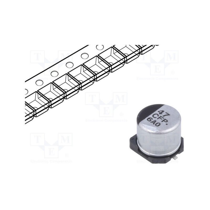 20 pcs : EEEFP1C470AP - Capacitor: electrolytic, low ESR, SMD, 47uF, 16VDC, Ø6.3x5.8mm