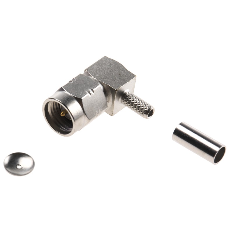 1 pcs - Radiall, Plug Cable Mount SMA Connector, 50Ω, Crimp Termination, Right Angle Body