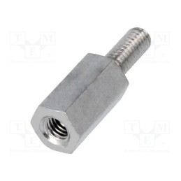 50 pcs : 214X10 - Screwed spacer sleeve, 10mm, Int.thread: M3, Ext.thread: M3, brass