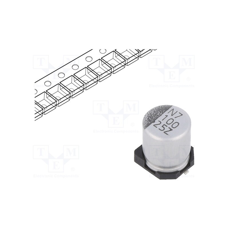 50 pcs : ZSC00BM1011EARL - Capacitor: electrolytic, low ESR, SMD, 100uF, 25VDC, Ø6.3x7.7mm