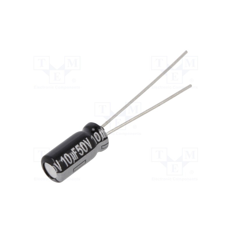 50 pcs : ECA1HHG100 - Capacitor: electrolytic, THT, 10uF, 50VDC, Ø5x11mm, Pitch: 2mm, ±20%