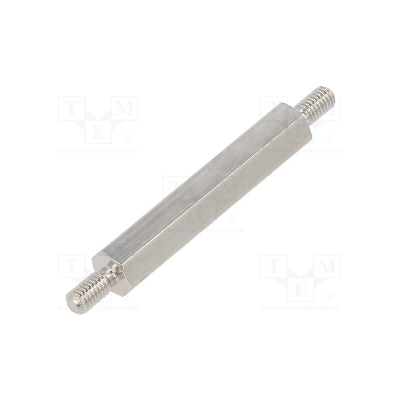 50 pcs : 414X30K - Screwed spacer sleeve, 30mm, Ext.thread: M3, hexagonal, brass