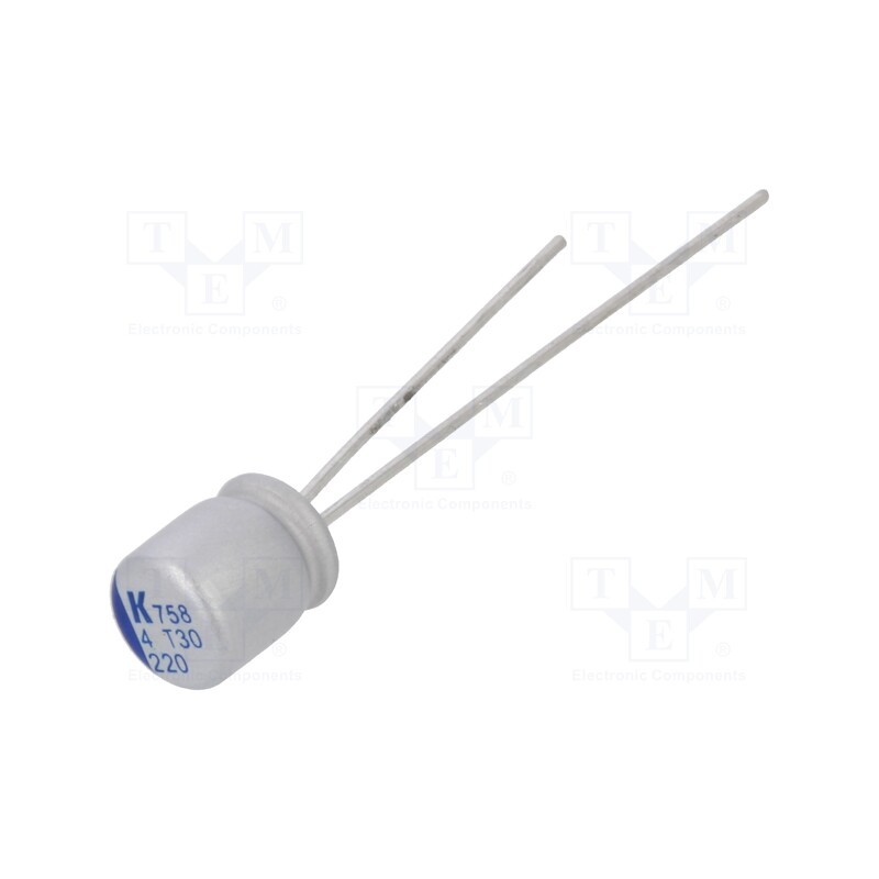 50 pcs : A758BG227M0GAAE020 - Capacitor: polymer, low ESR, 220uF, 4VDC, ESR: 20mΩ, A758, THT, ±20%