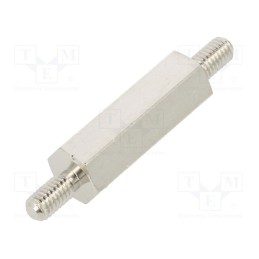 50 pcs : 415X18K - Screwed spacer sleeve, 18mm, Ext.thread: M3, hexagonal, brass