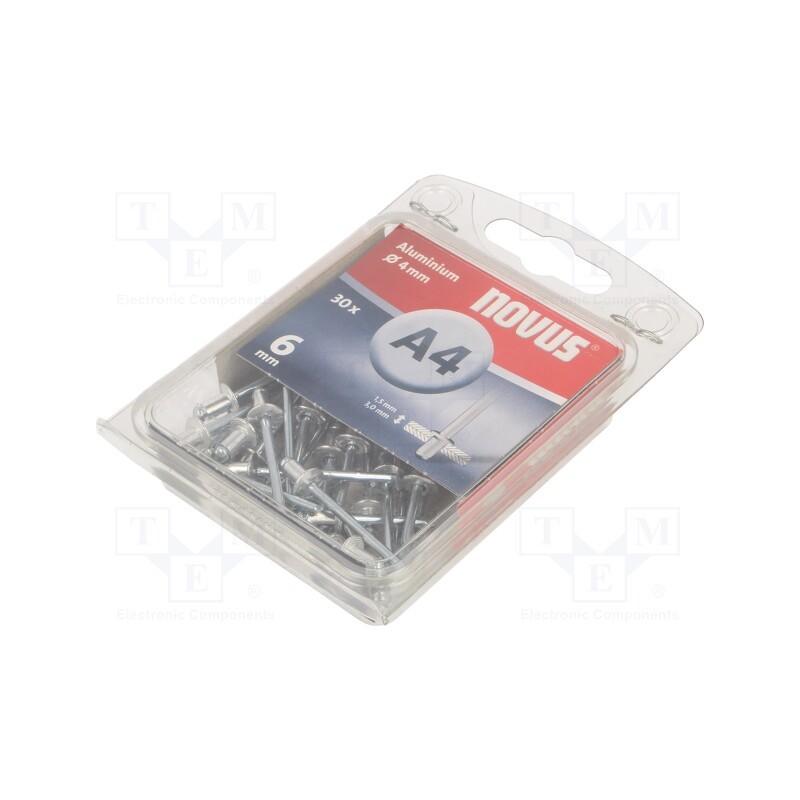 10 pcg : 045-0023 - Rivet, aluminium, Rivet diam: 4mm, L.rivet: 6mm, 30pcs.