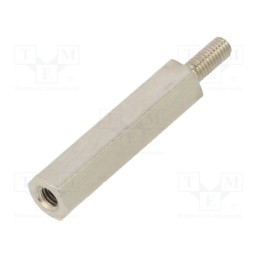 50 pcs : 215X25 - Screwed spacer sleeve, 25mm, Int.thread: M3, Ext.thread: M3, brass