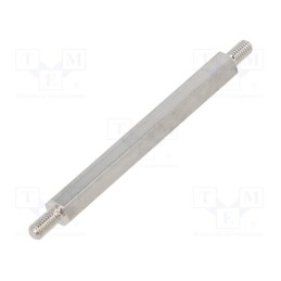 50 pcs : 413X45K - Screwed spacer sleeve, 45mm, Ext.thread: M3, hexagonal, brass