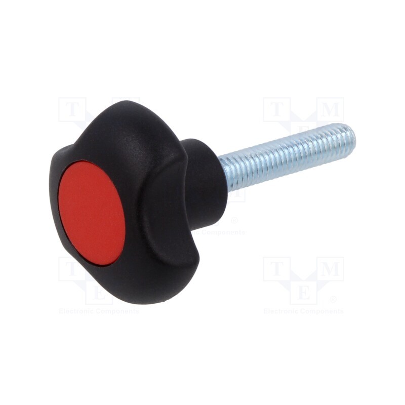 10 pcs : VTT.32-C-P-M6X30-C6 - Knob, Ø: 32mm, Ext.thread: M6, Int.thread: M6, 30mm, H: 22mm, Cap: red