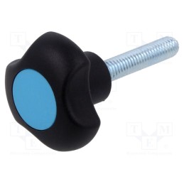 10 pcs : VTT.32-C-P-M6X30-C5 - Knob, Ø: 32mm, Ext.thread: M6, Int.thread: M6, 30mm, H: 22mm, Cap: blue