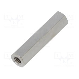 50 pcs : 116X30 - Screwed spacer sleeve, 30mm, Int.thread: M4, hexagonal, brass
