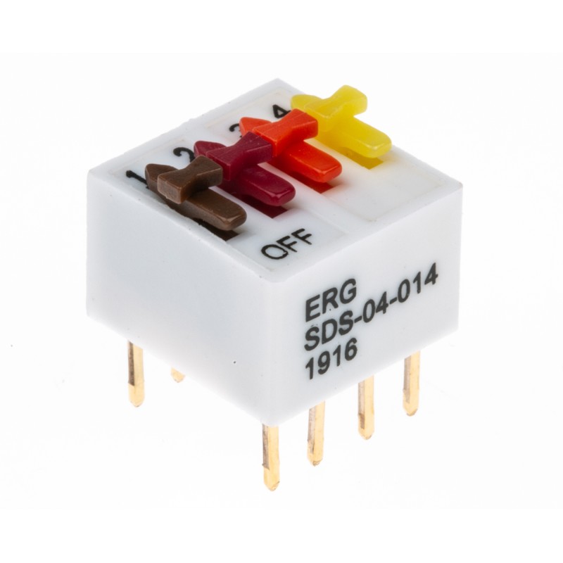 1 pcs - ERG 4 Way Through Hole DIP Switch SPST, Directing Switch Actuator