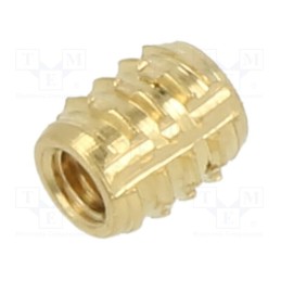 100 pcs : 145M2 - Threaded insert, brass, M2, BN 37915, L: 4mm, Features: for plastic