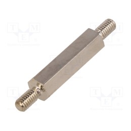 50 pcs : 416X25 - Screwed spacer sleeve, 25mm, Ext.thread: M4, hexagonal, brass