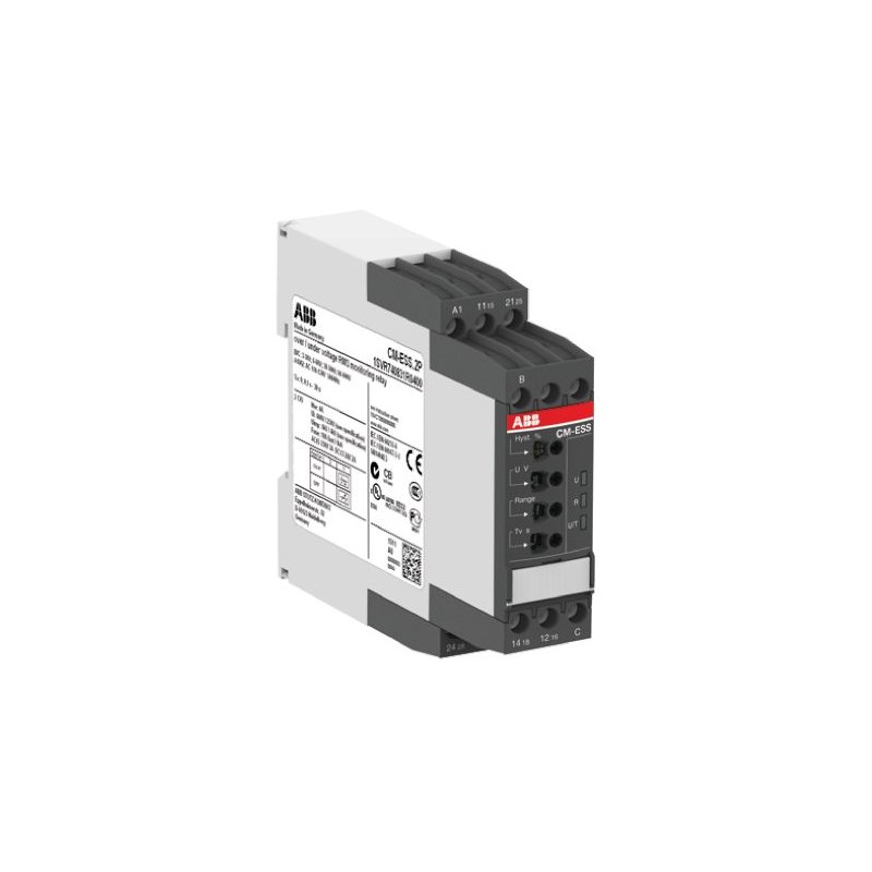 1 pcs - ABB Voltage Monitoring Relay, 1 Phase, DPDT, 3-30 V, 6-60 V, 30-300 V, 60-600 V, DIN Rail