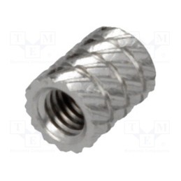 50 pcs : 11M3NI - Threaded insert, brass, nickel, M3, L: 5.9mm, Features: for plastic