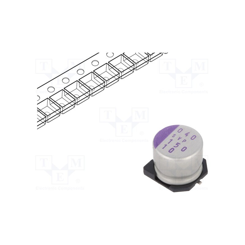 10 pcs : 10SVP150MX - Capacitor: polymer, 150uF, 10VDC, SVP, SMD, ±20%, -55÷105°C, Ø8x7mm