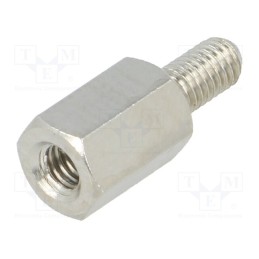 50 pcs : 214X08K - Screwed spacer sleeve, 8mm, Int.thread: M3, Ext.thread: M3, brass
