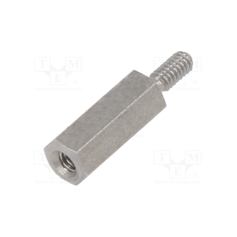50 pcs : 241X10 - Screwed spacer sleeve, 10mm, Int.thread: M2, Ext.thread: M2