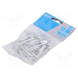 20 pcg : 59512 - Rivet, aluminium, Rivet diam: 4.8mm, L.rivet: 12mm, 50pcs.