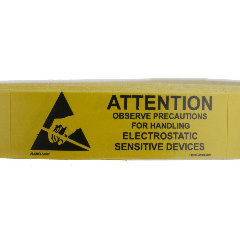 1 Reel of 1000 - SCS Black, Yellow Paper ESD Label, Observe Precautions for Handling Electrostatic Sensitive Devices-Text 16 mm 