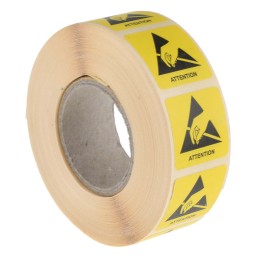 1 Reel of 1000 - RS PRO Yellow Paper ESD Label, Attention-Text 25 mm x 25mm