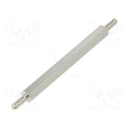 50 pcs : 414X50 - Screwed spacer sleeve, 50mm, Ext.thread: M3, hexagonal, brass