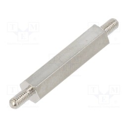 50 pcs : 415X25K - Screwed spacer sleeve, 25mm, Ext.thread: M3, hexagonal, brass