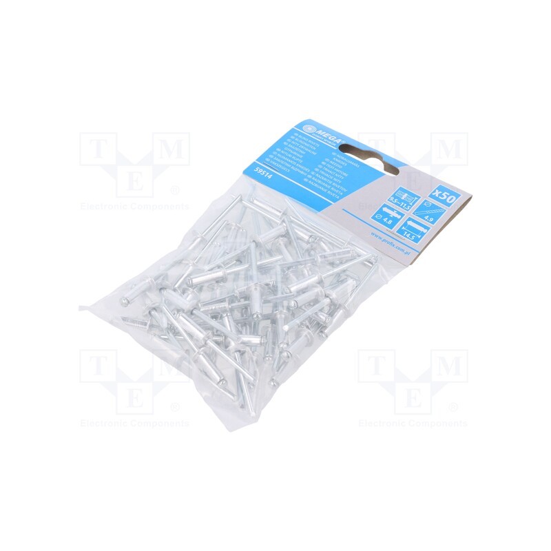 20 pcg : 59514 - Rivet, aluminium, Rivet diam: 4.8mm, L.rivet: 14mm, 50pcs.