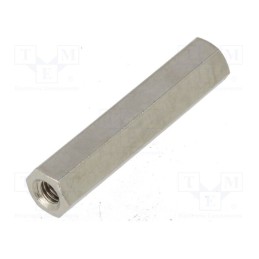 50 pcs : 116X35 - Screwed spacer sleeve, 35mm, Int.thread: M4, hexagonal, brass
