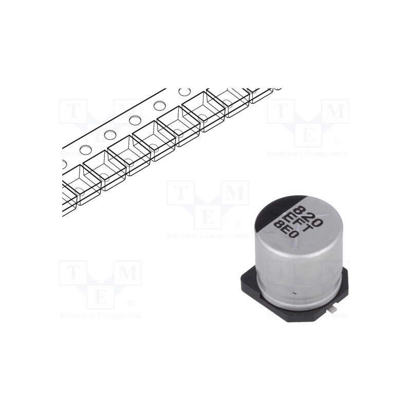10 pcs : EEEFT1E821AP - Capacitor: electrolytic, low ESR, SMD, 820uF, 25VDC, Ø10x10.2mm