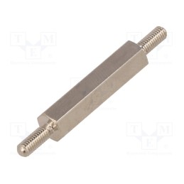 50 pcs : 415X25 - Screwed spacer sleeve, 25mm, Ext.thread: M3, hexagonal, brass