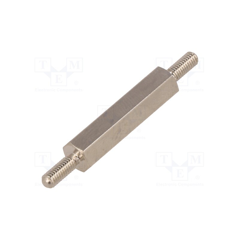 50 pcs : 415X25 - Screwed spacer sleeve, 25mm, Ext.thread: M3, hexagonal, brass