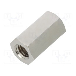 50 pcs : 119X18 - Screwed spacer sleeve, 18mm, Int.thread: M6, hexagonal, brass