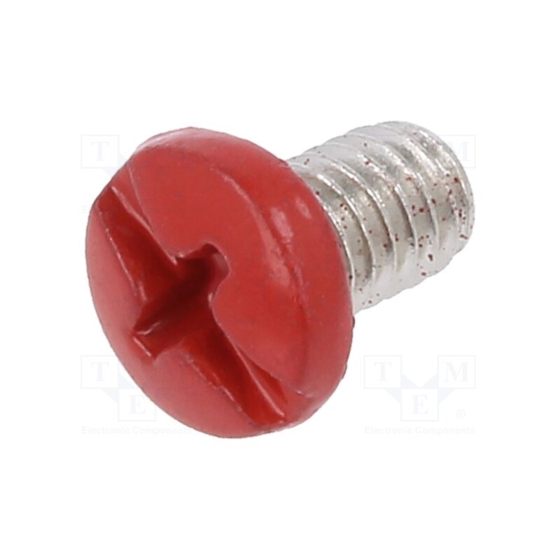 100 pcs : 2663381 - Screw, M4x6.4, 0.7, Head: cheese head, Phillips,slotted, brass, red