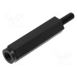 50 pcs : 287X06 - Screwed spacer sleeve, hexagonal, polyamide, M4, M4, L: 6mm, black